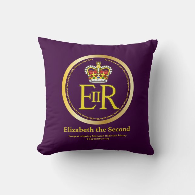 Queen Elizabeth II Reign Throw Pillow (Front)