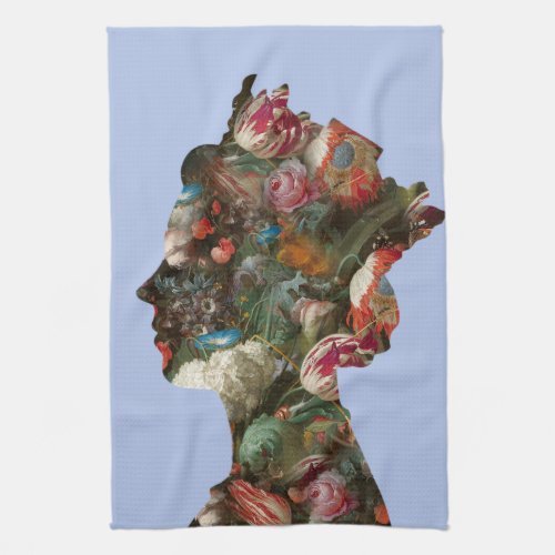 Queen Elizabeth II Silhouette Flowers  Kitchen Towel