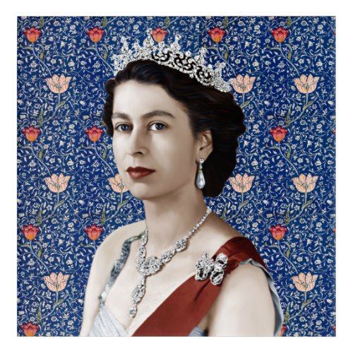 Queen Elizabeth II with vintage Medway tapestry Acrylic Print