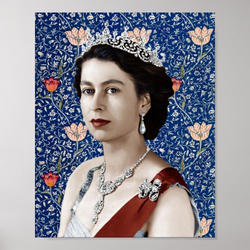 Queen Elizabeth II with vintage Medway tapestry Poster