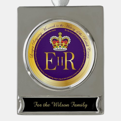 Queen Elizabeth Longest Reign Medal Silver Plated Banner Ornament
