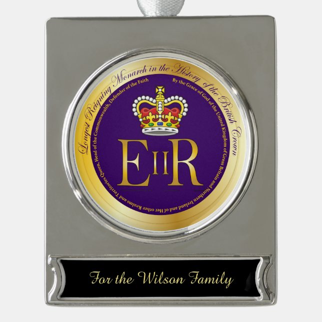 Queen Elizabeth Longest Reign Medal Silver Plated Banner Ornament (Front)