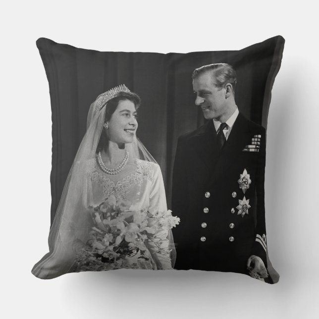 Queen Elizabeth - Royal Wedding Throw Pillow (Front)