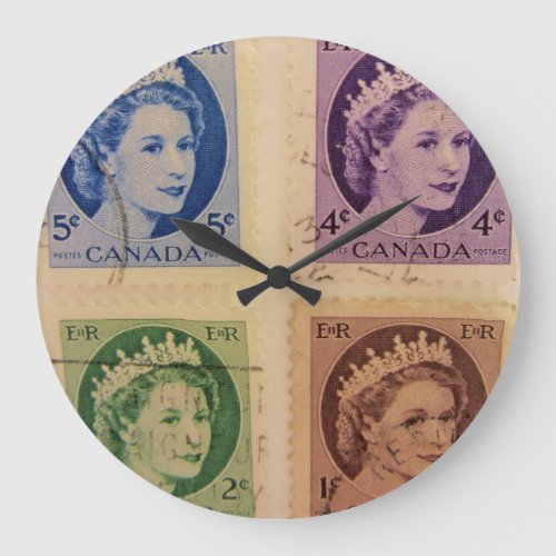 Queen Elizabeth Vintage Stamps Wall Clock