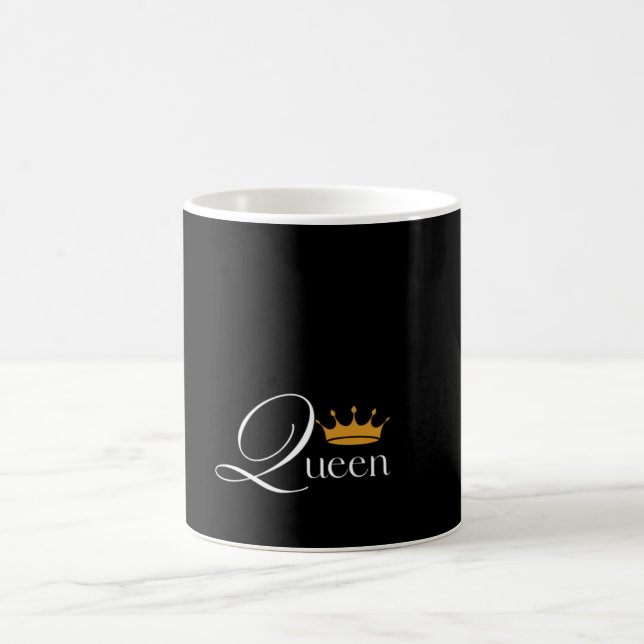 "Queen Energy: Black Mug with Bold 'Queen' Design" (Center)