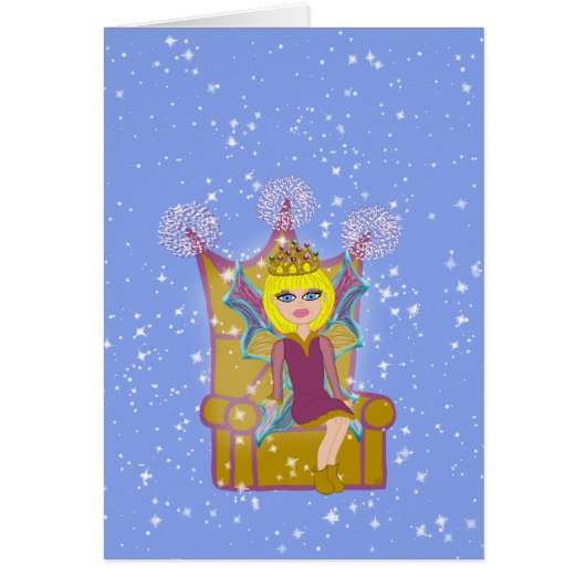 Queen Faerie Blonde Sitting on Throne Cartoon Art (Front)