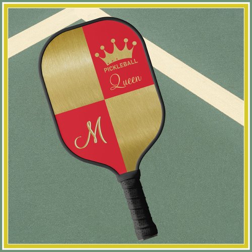 Queen Glam Red Gold Crown Monogram  Pickleball Paddle