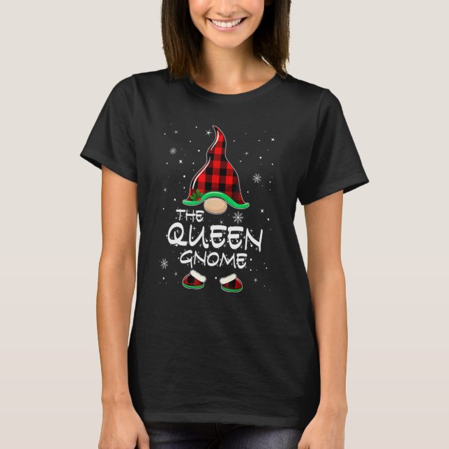Queen Gnome Buffalo Plaid Matching Family Christma T-Shirt (Front)