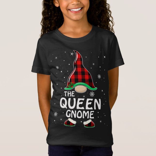 Queen Gnome Buffalo Plaid Matching Family Christma T-Shirt (Front)