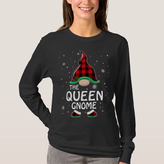 Queen Gnome Buffalo Plaid Matching Family Christma T-Shirt (Front)