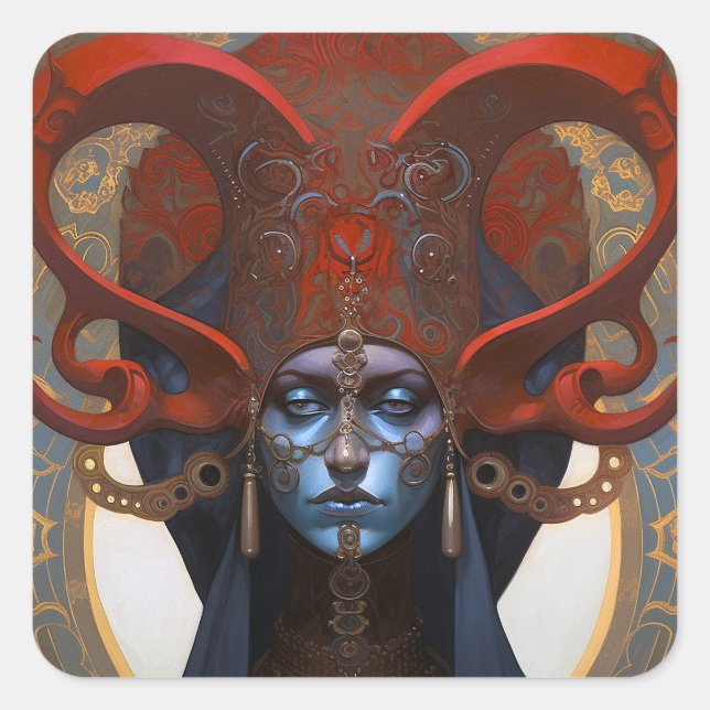 Queen Goddess Fantasy Art Square Sticker (Front)