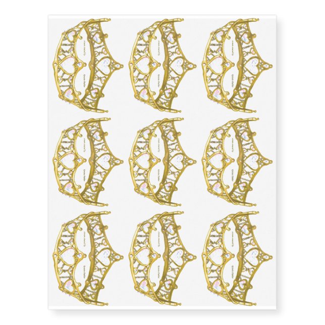 Queen gold crown tiara 9 small temporary tattoos (Front)