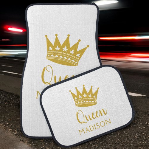 Queen Gold White Custom Personalized Name Car Floor Mat