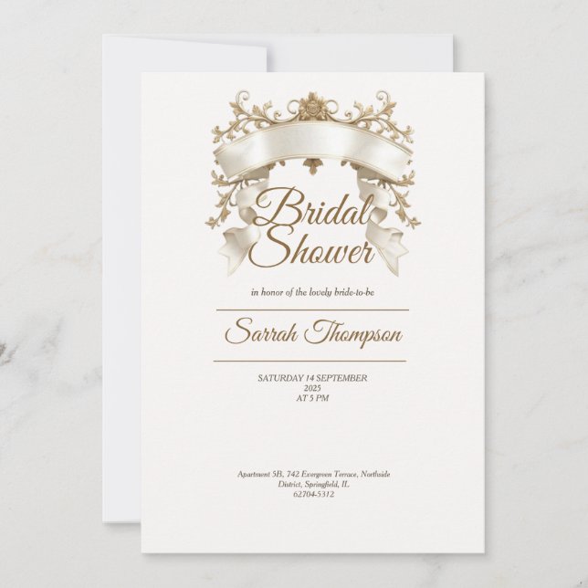 Queen golden bridal shower invitation (Front)