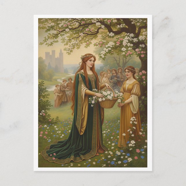 Queen Guinevere Flowers Pre-Raphaelite Postcard (Front)