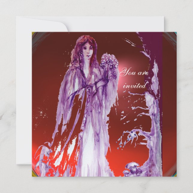 QUEEN GUINEVERE Red Purple Fantasy Invitation (Front)