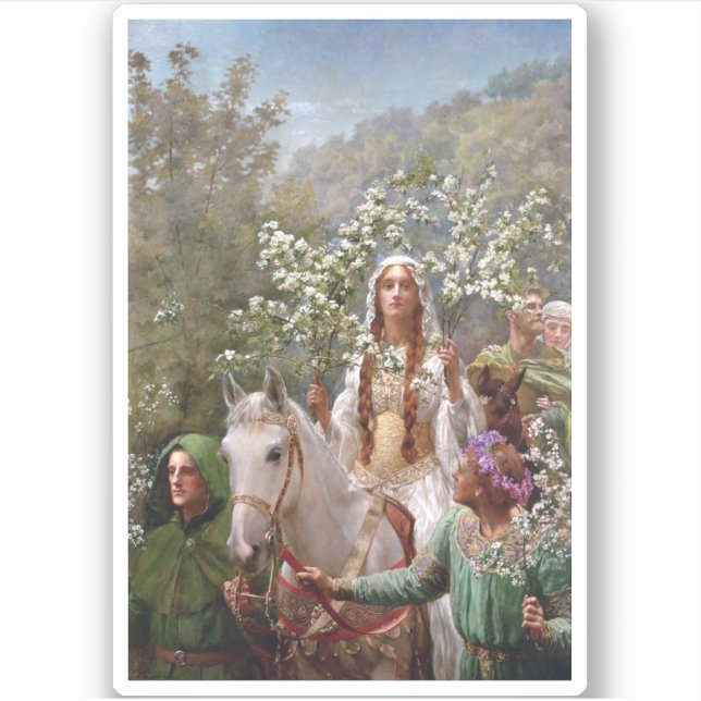 Queen Guinevere's Maying c. 1900 by John Collier Sticker (Front)