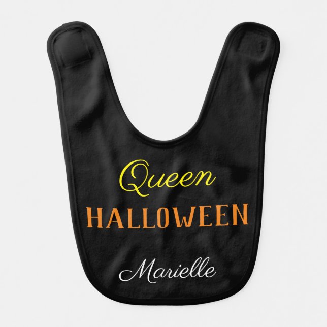 Queen Halloween Personalized Black Baby Bib (Front)