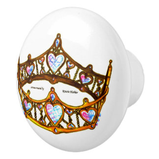 queen heart gold crown tiara ceramic drawer knob
