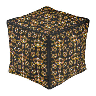 Queen hearts gold crown tiara black cube pouf