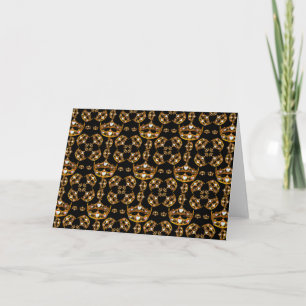 Queen hearts gold crown tiara black greeting card