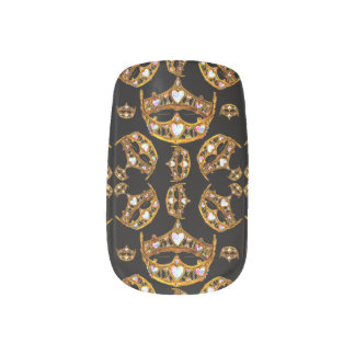 Queen hearts gold crown tiara black Minx nail art