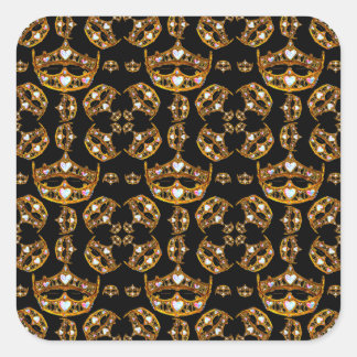 Queen hearts gold crown tiara black square sticker
