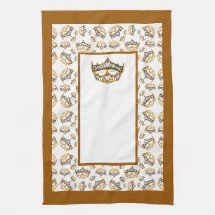 Queen hearts gold crown tiara border kitchen towel