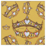 Queen Hearts Gold Crown Tiara pattern goldenrod Fabric