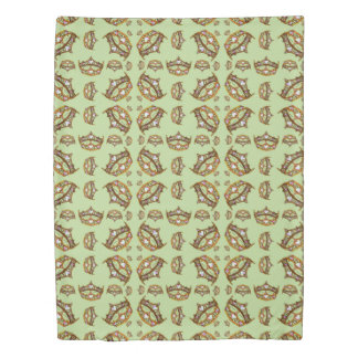 Queen Hearts Gold Crown Tiara pattern mint green Duvet Cover