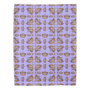 Queen Hearts Gold Crown Tiara pattern periwinkle Duvet Cover