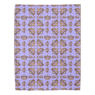 Queen Hearts Gold Crown Tiara pattern periwinkle Duvet Cover
