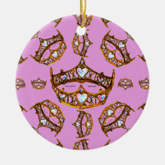 Queen Hearts Gold Crown Tiara pattern pink lilac Ceramic Ornament