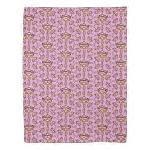Queen Hearts Gold Crown Tiara pattern pink lilac Duvet Cover