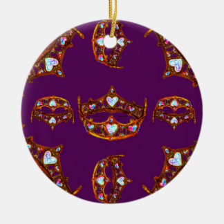 Queen Hearts Gold Crown Tiara pattern royal purple Ceramic Ornament