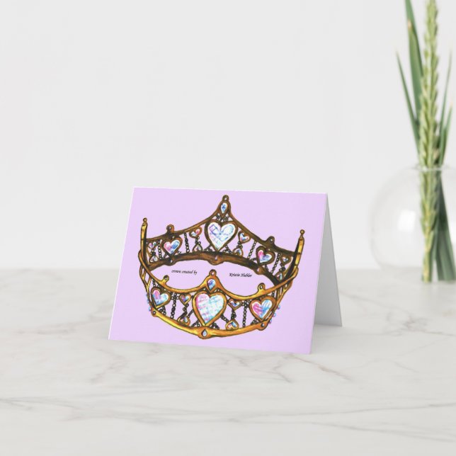 Queen Hearts Gold Crown Tiara pink lilac notecard (Front)