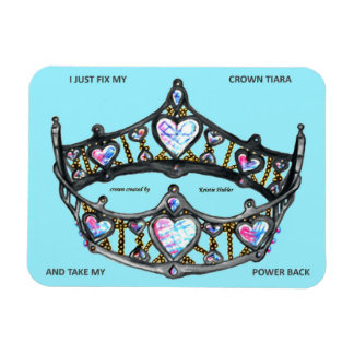 Queen Hearts Gold Crown Tiara teal aqua blue text Magnet