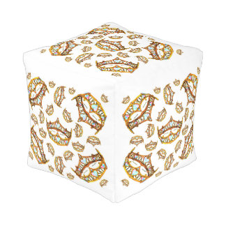 Queen hearts gold crown tiara white cube pouf