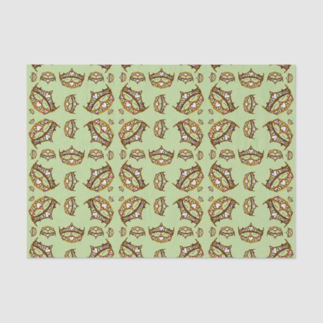Queen Hearts Gold Crowns Tiaras mint tissue paper (Front)