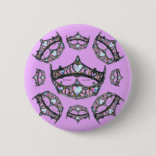 Queen Hearts Gold Crowns Tiaras Pale Pink Lilac Pinback Button