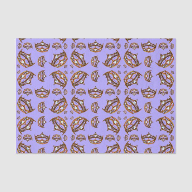 Queen Hearts Gold Crowns Tiaras periwinkle tissue Paper (Front)