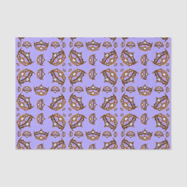 Queen Hearts Gold Crowns Tiaras periwinkle tissue Tissue Paper (Front)