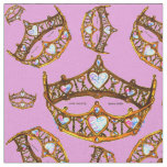 Queen Hearts Gold Crowns Tiaras pink lilac fabric