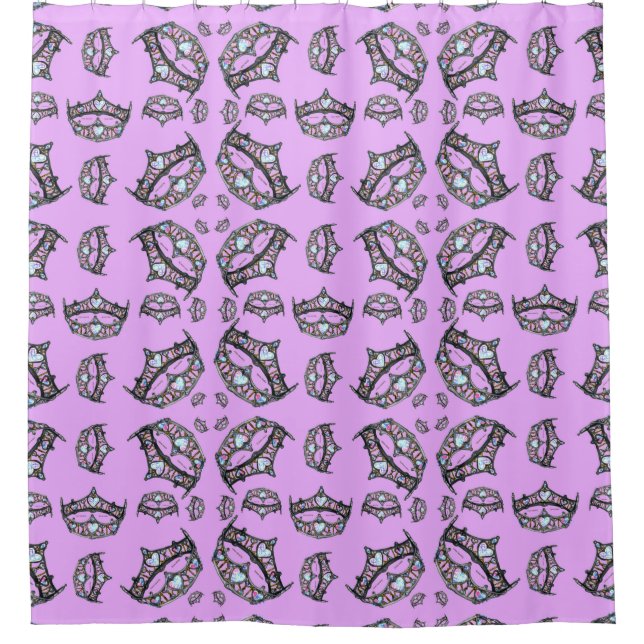 Queen Hearts Large Silver Crown Tiara Pink Lilac Shower Curtain (Front)