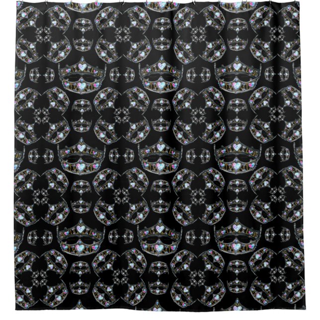 Queen Hearts Silver Crown Tiara Black Shower Curtain (Front)