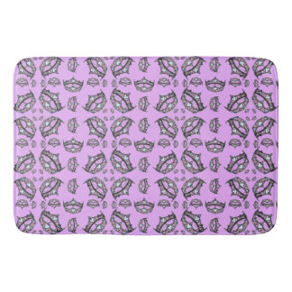 Queen Hearts Silver Crown Tiara pattern pink lilac Bathroom Mat