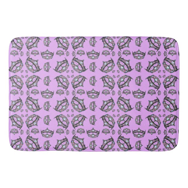 Queen Hearts Silver Crown Tiara pattern pink lilac Bathroom Mat (Front)