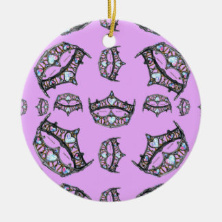 Queen Hearts Silver Crown Tiara pattern pink lilac Ceramic Ornament