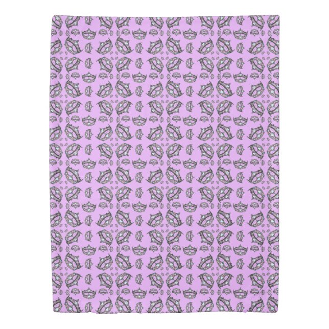 Queen Hearts Silver Crown Tiara pattern pink lilac Duvet Cover (Front)