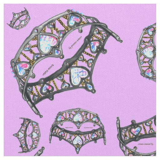 Queen Hearts Silver Crown Tiara pattern pink lilac Fabric